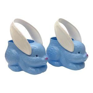 1995 Empire Bunny Rabbit Blue Easter Candy Basket Blow Mold Plastic Lot of 2 Vtg